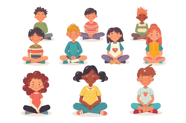 Vector Illustration of Diverse Preschool Children Sitting and Learning Emotions in Gentle Lighting