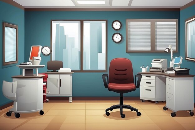 A vector illustration of doctor office with copyspace