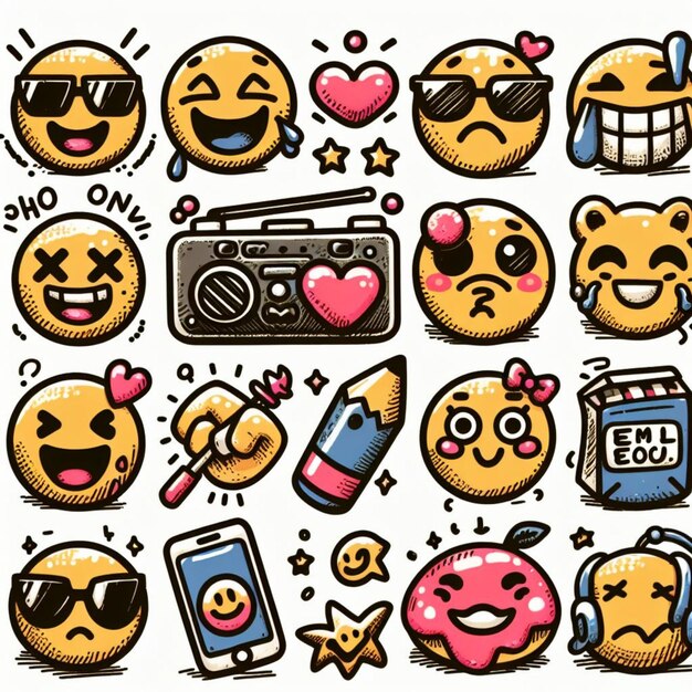 Vector Illustration drawing style of emoji icons collection