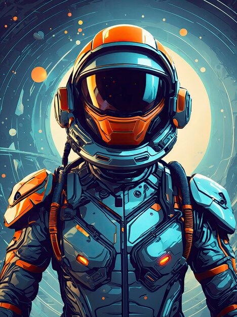 Vector illustration featuring a futuristic scifi explorer
