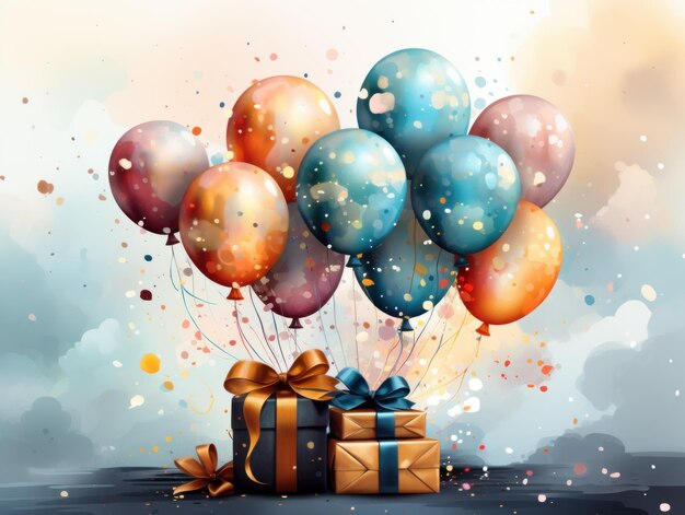 Vector illustration festive background birthday with gifts and balloons
