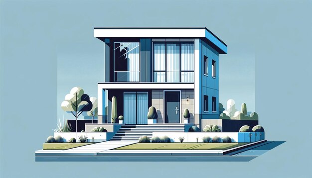 vector illustration in flat style depicting a house with windows and a chimney