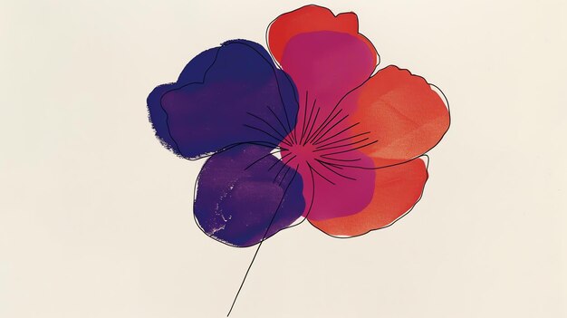 Photo vector illustration of a flower with three petals the petals are painted in blue purple and red the flower is on a white background