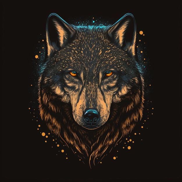 Vector illustration of front view of a wolf head, stunningly beautiful design