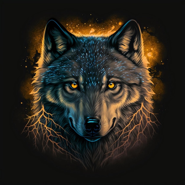 Vector illustration of front view of a wolf head, stunningly beautiful design