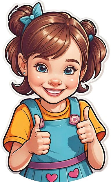 vector illustration funny cheerful flat logo of a girl holding a thumbs up like isolated on a wh