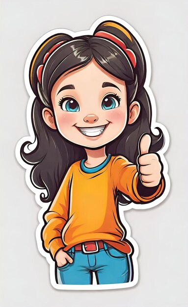 vector illustration funny cheerful flat logo of a girl holding a thumbs up like isolated on a wh