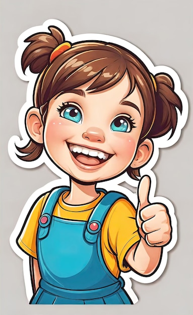 vector illustration funny cheerful flat logo of a girl holding a thumbs up like isolated on a wh