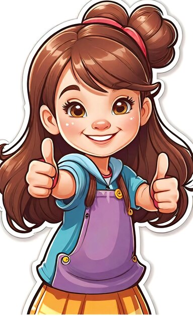 vector illustration funny cheerful flat logo of a girl holding a thumbs up like isolated