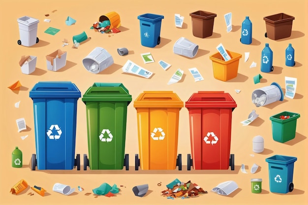 vector illustration of garbage sorting sorting garbage by material and type in a bin