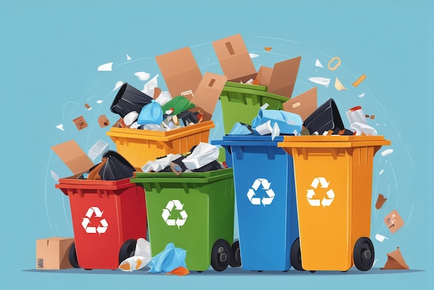 Photo vector illustration of garbage sorting sorting garbage by material and type in a bin