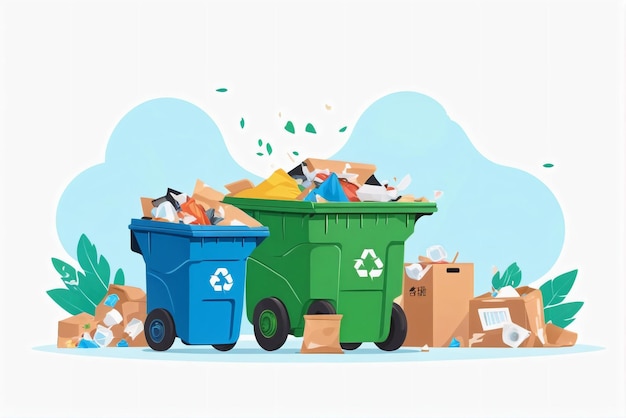 Photo vector illustration of garbage sorting sorting garbage by material and type in a bin