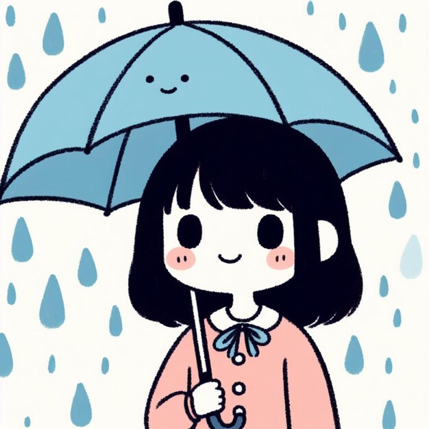 雨の下で傘をかぶった女の子のベクトルイラスト