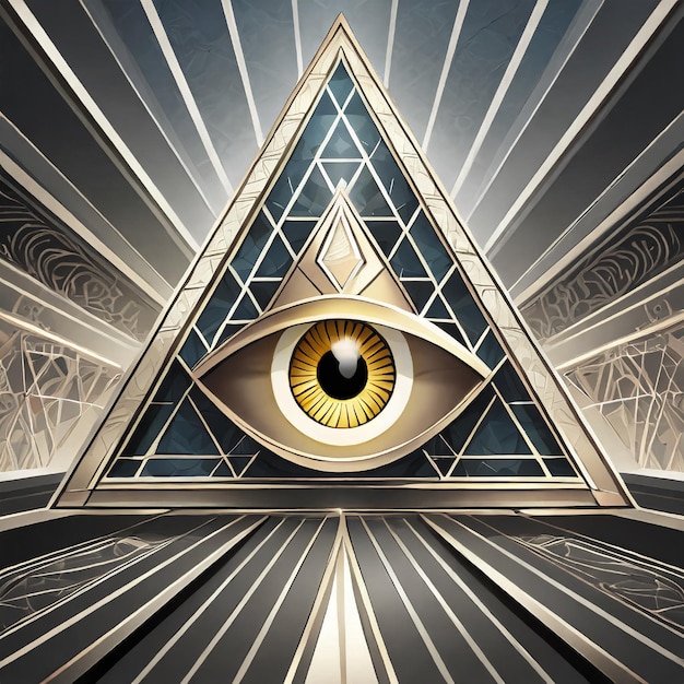 Vector Illustration of a Golden All Seeing Eye in Geometry Triangle Masonry and Illuminati