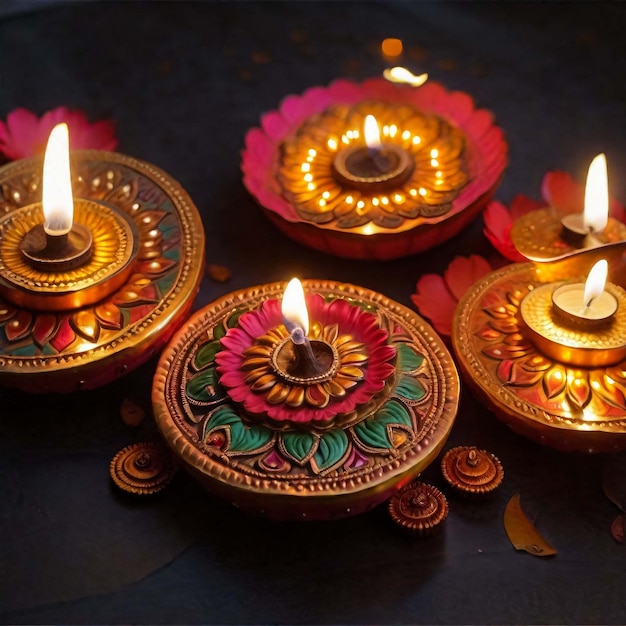 Vector illustration or greeting card of Diwali festival with stylish beautiful oil lamp and Diwali e