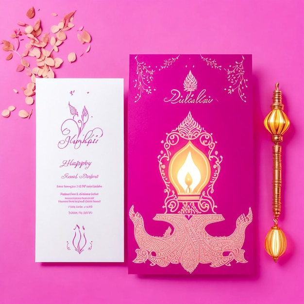 Photo vector illustration or greeting card of diwali festival with a stylish beautiful oil lamp and diwali