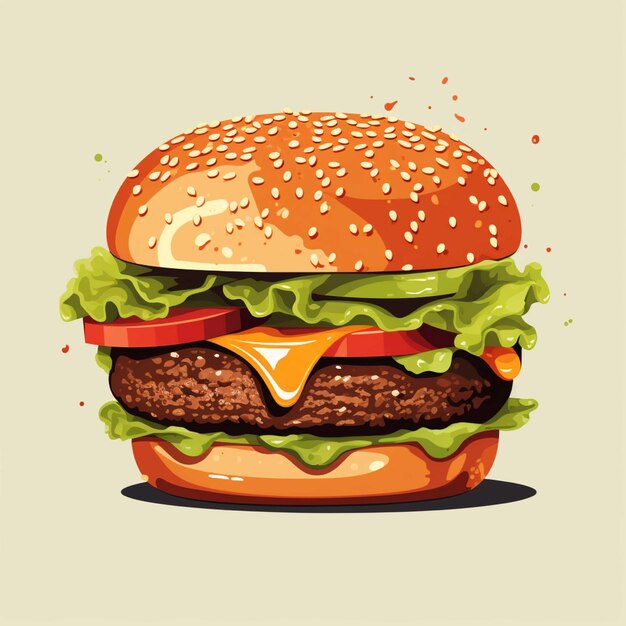 Photo vector illustration of a hamburger on gray background cartoon style