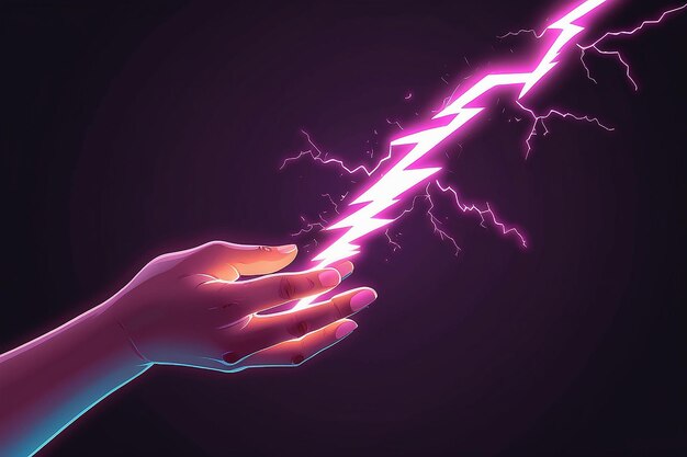 Фото Иллюстрация рука, держащая розовую молнию