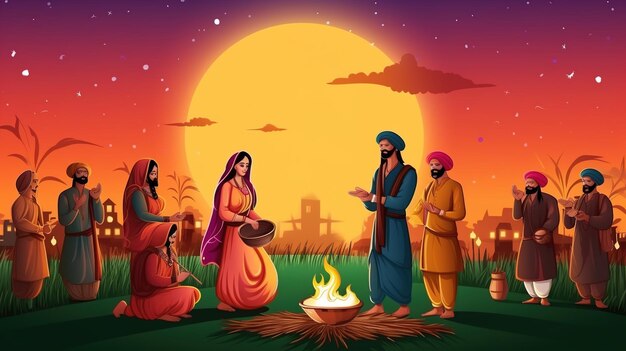 Векторная иллюстрация праздничного фона Happy Lohri для пенджабского фестиваля