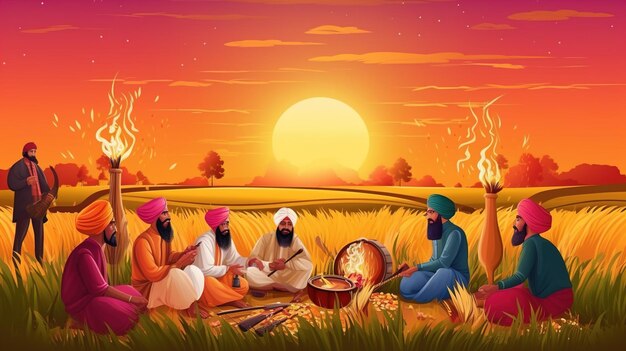 Photo vector illustration of happy lohri holiday background for punjabi festival