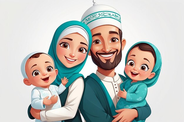 Photo vector illustration of a happy muslim family