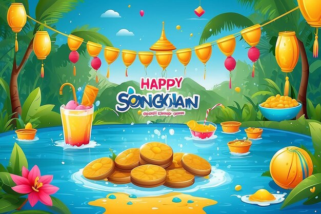 Vector illustration of Happy Songkran festival social media feed