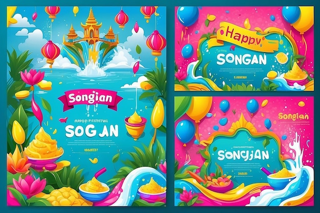 Vector illustration of Happy Songkran festival social media feed