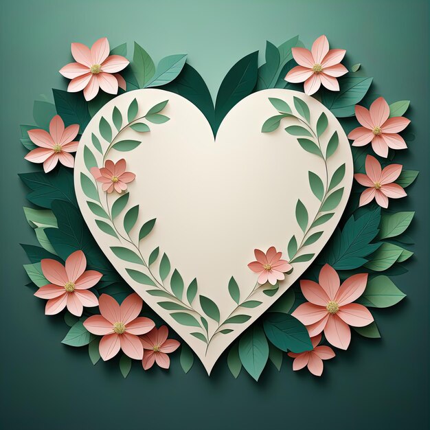 Photo vector illustration of a heart with flowersvalentine day card with heart and leaves vector