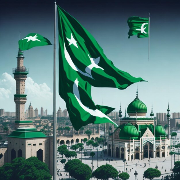 vector illustration holiday August 14 is the day of independence of Pakistan symbolic green colors