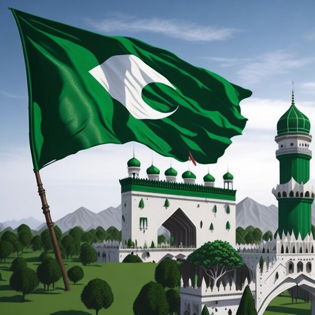 Vector illustration holiday august 14 is the day of independence of pakistan symbolic green colors