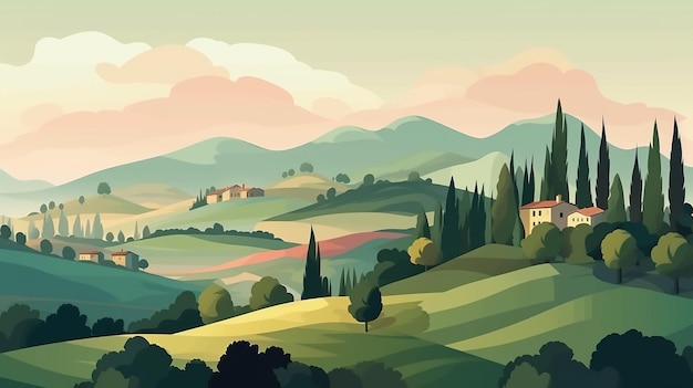 Vector illustration of Italian countryside background Generative AI image