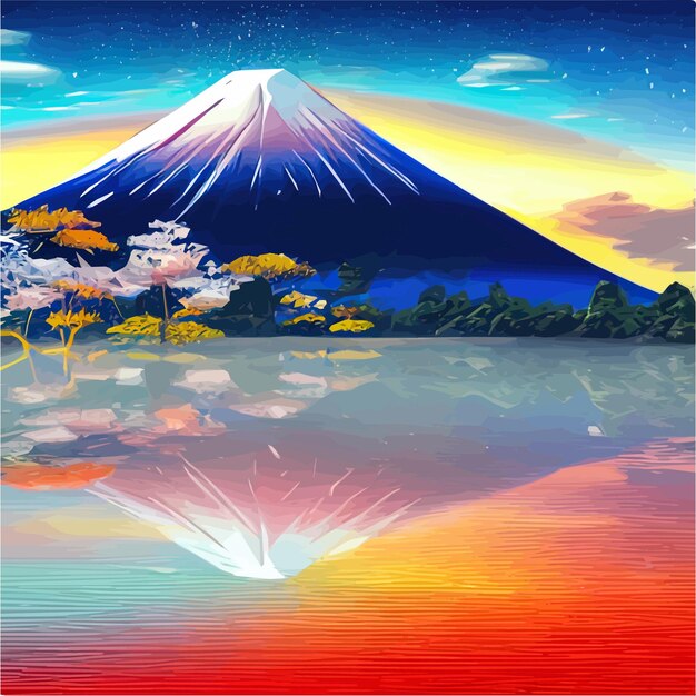 さまざまな木々を持つ日本の富士山のベクトル イラスト 旅行スポーツやスピリチュアルなデザインに最適