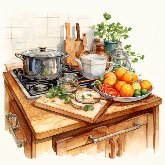 Photo vector illustration of a kitchen and kitchen items