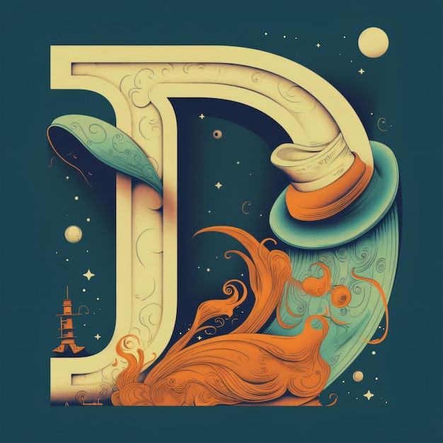 Photo vector illustration of letter d in vintage style with hand drawn elements