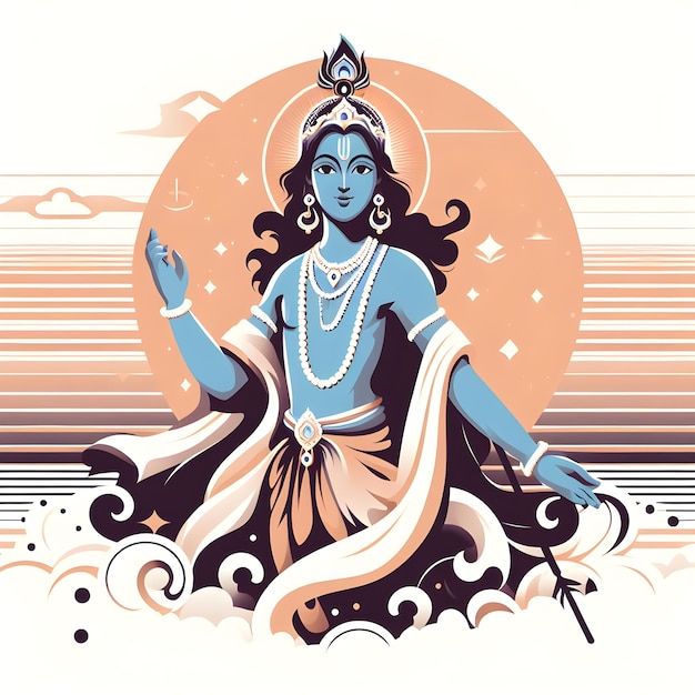 Design a captivating digital illustration featuring Shree Krishna in a  divine pose