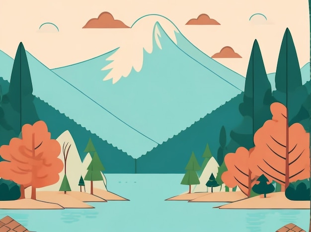 Photo vector illustration of majestic mountains and serene lakeside landscapes