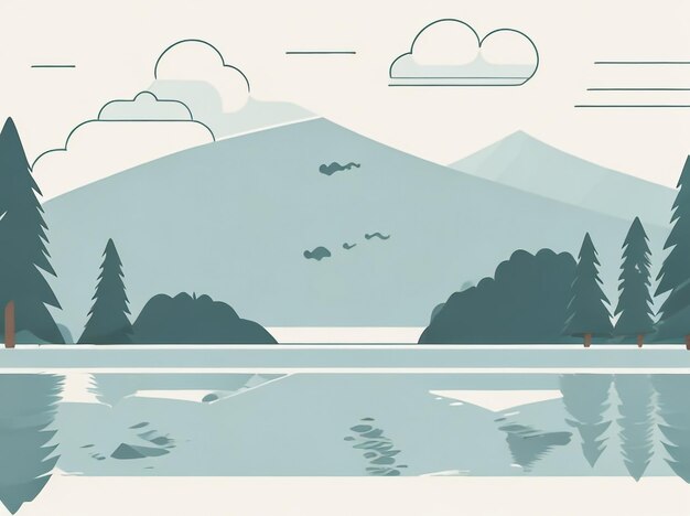 Foto illustrazione vettoriale di maestose montagne e sereni paesaggi lungo i laghi
