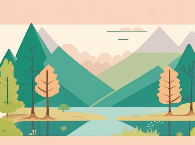 Vector Illustration of Majestic Mountains and Serene Lakeside Landscapes