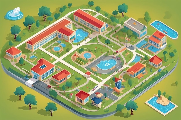 A vector illustration of map of school