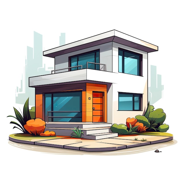 Photo vector illustration of modern house in kawaii anime style cartoon