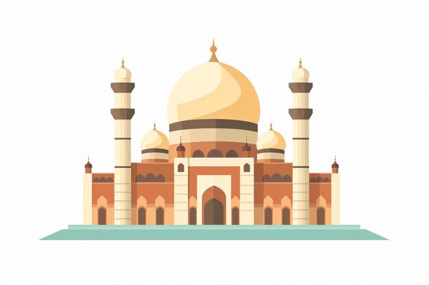 Photo a vector illustration of a mosque with a flat design of a mosque on the top.