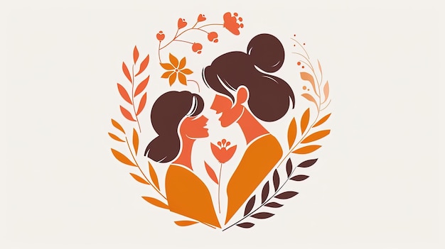 Photo vector illustration of mother and daughter hugging each other in floral wreath