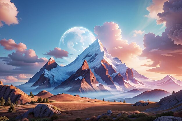 vector illustration mountain and sky color bright