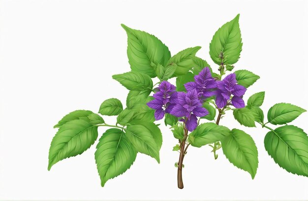 하 바탕에 고립된 성 바실리 (holy basil) 또는 시 (tulsi) 로 알려진 Ocimum tenuiflorum의 터 일러스트레이션