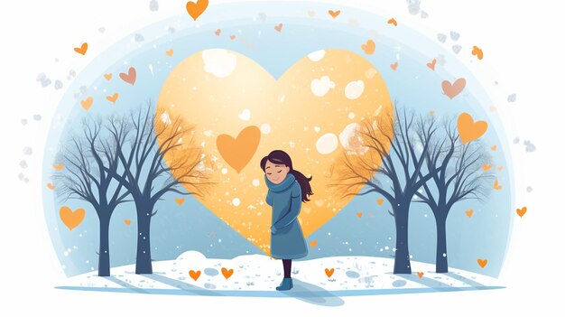 写真 vector illustration of a girl in the winter park with a big heart