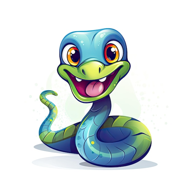 写真 魅力的なヘビのアイコンをベクトルイラストで描いた鮮やかな色と魅力的な笑顔の友好的なヘビを描いています