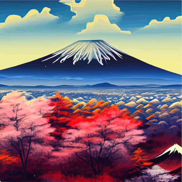 写真 さまざまな木々を持つ日本の富士山のベクトル イラスト 旅行スポーツやスピリチュアルなデザインに最適