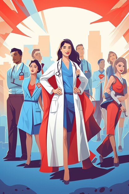 Фото Векторная иллюстрация супер медсестер и супер врачей