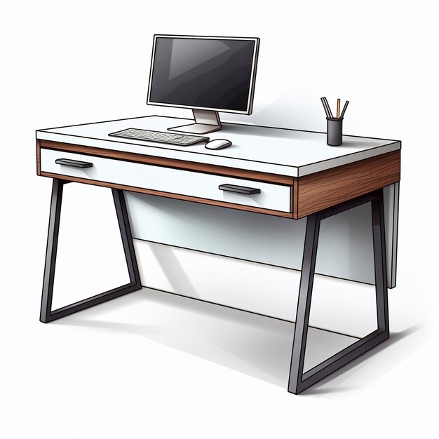 Photo vector illustration of old computer desk in kawaii anime style cartoon