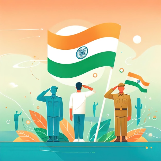 Photo vector illustration of people saluting national flag